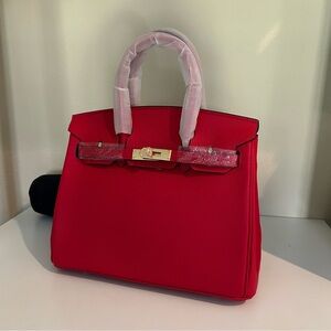 30cm Red Top Handle Leather Satchel 30cm